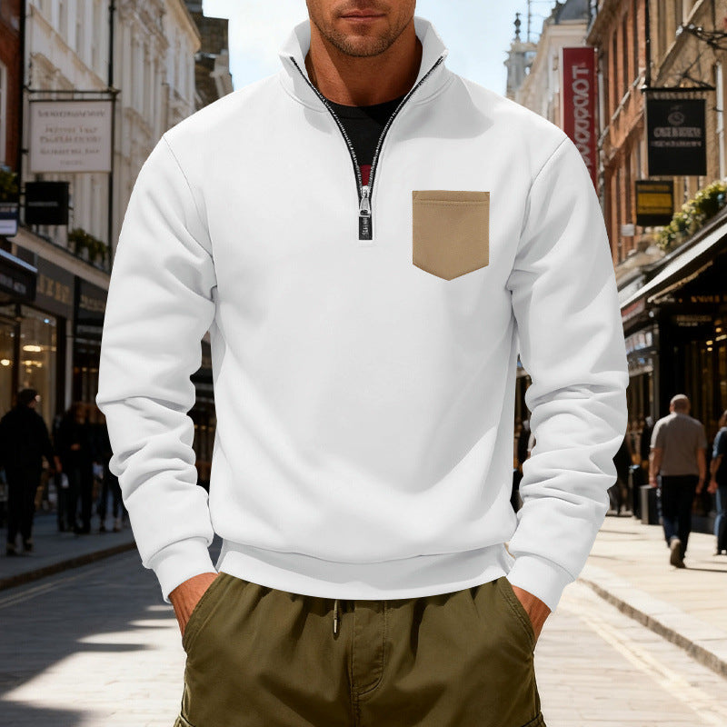 Herrmode Sweatshirt med halv dragkedja och påsydda ficka Eva Jonsson-Eva Jonsson