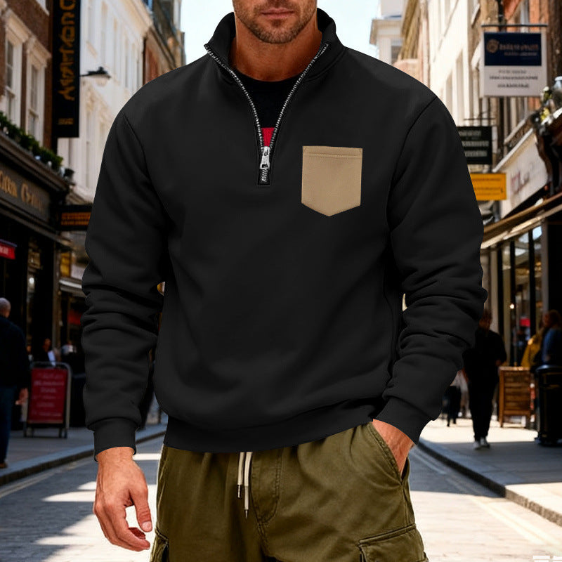 Herrmode Sweatshirt med halv dragkedja och påsydda ficka Eva Jonsson-Eva Jonsson