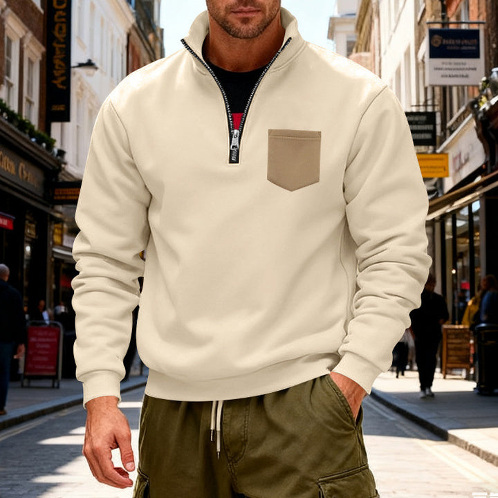 Herrmode Sweatshirt med halv dragkedja och påsydda ficka Eva Jonsson-Eva Jonsson