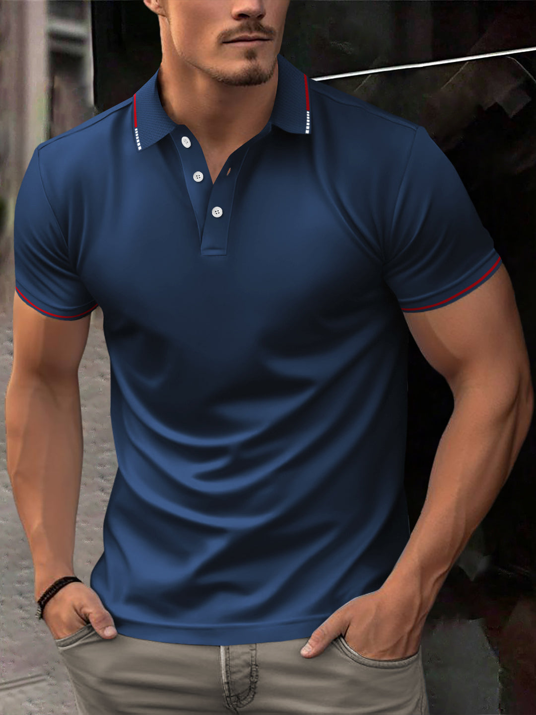 Herrmode polo-shirt med moderna accenter och andningsbara egenskaper Eva Jonsson-Eva Jonsson