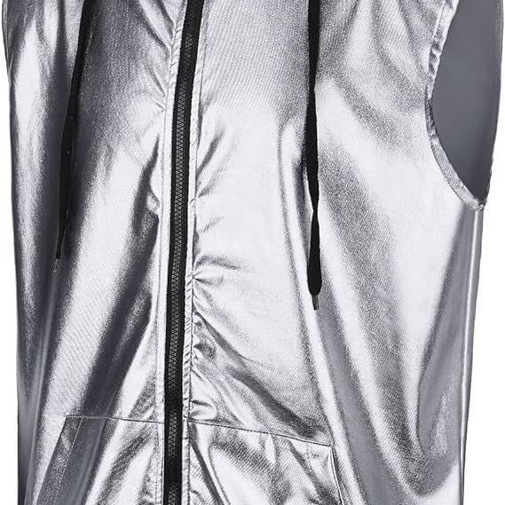 Herröver hooded vest med glänsande yttertyg och praktiska fickor Mirla-Eva Jonsson