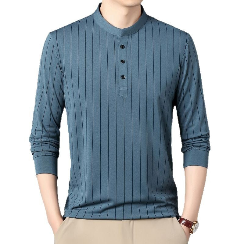 Herrpoloshirt med elegant randmönster och högkvalitativ knappslå Mirla-Eva Jonsson