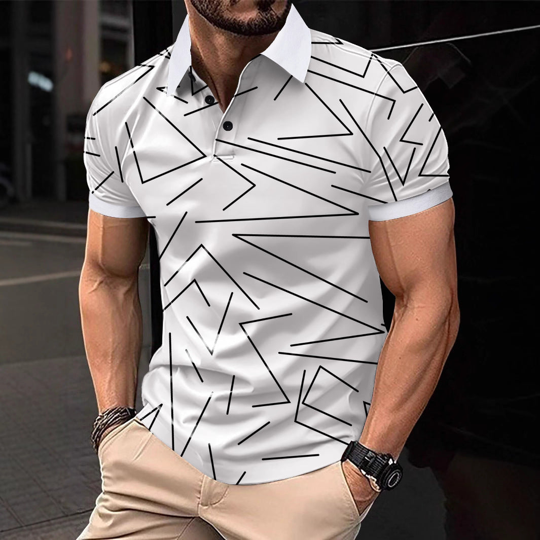 Herrpoloshirt med modern geometrisk mönster och andningsbara egenskaper Mirla-Eva Jonsson