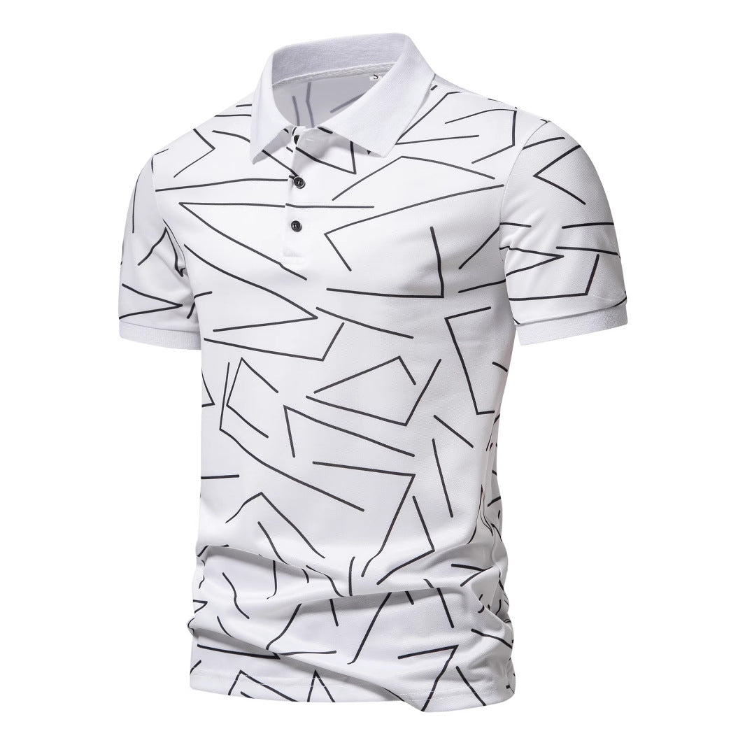 Herrpoloshirt med modern geometrisk mönster och andningsbara egenskaper Mirla-Eva Jonsson