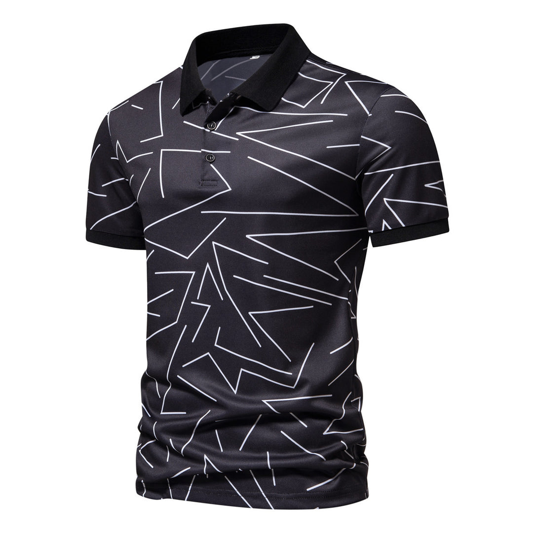 Herrpoloshirt med modern geometrisk mönster och andningsbara egenskaper Mirla-Eva Jonsson