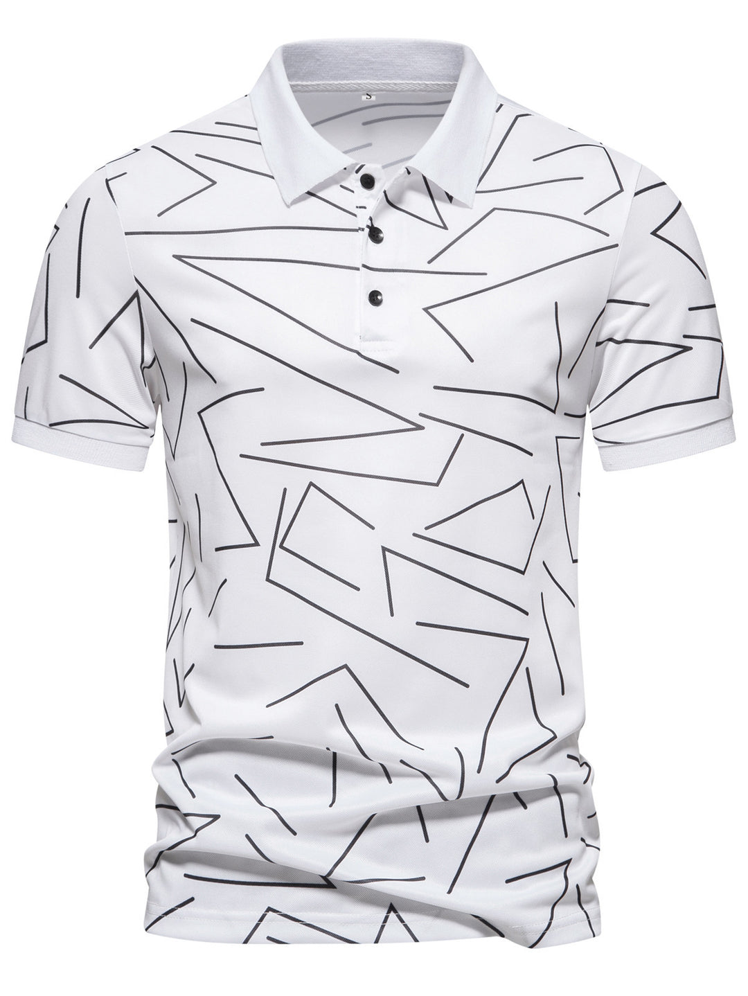 Herrpoloshirt med modern geometrisk mönster och andningsbara egenskaper Mirla-Eva Jonsson