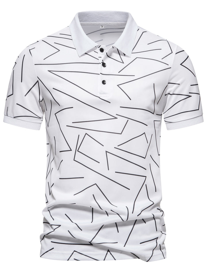 Herrpoloshirt med modern geometrisk mönster och andningsbara egenskaper Mirla-Eva Jonsson