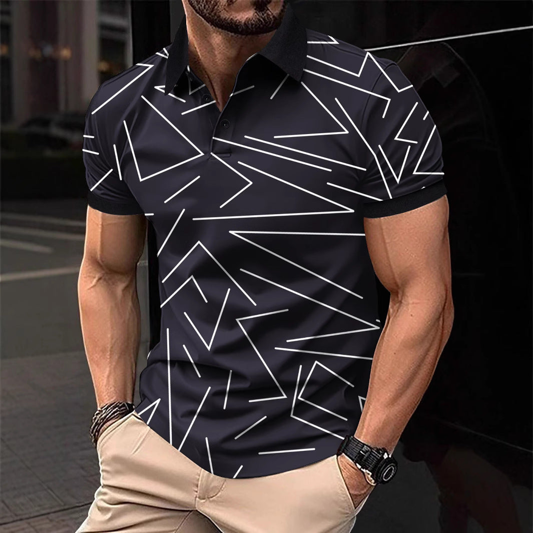 Herrpoloshirt med modern geometrisk mönster och andningsbara egenskaper Mirla-Eva Jonsson
