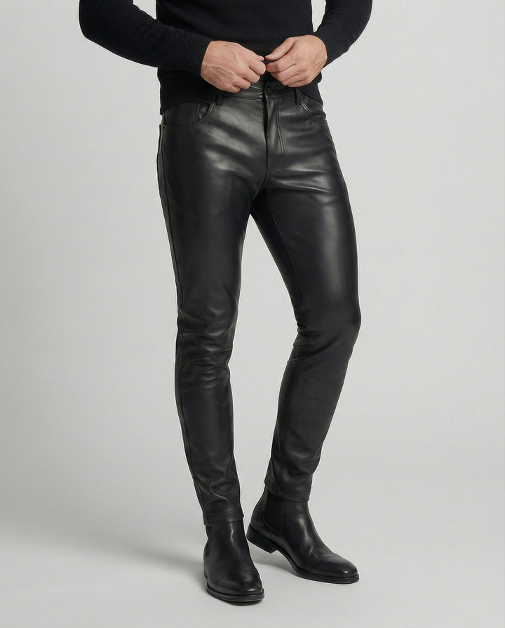 Herrskonstläderbyxor Slim Fit-Eva Jonsson