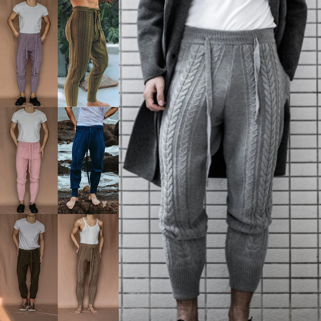 Herrsträ trousers med diskret flätmönster och praktiskt knytbälte Mirla-Eva Jonsson