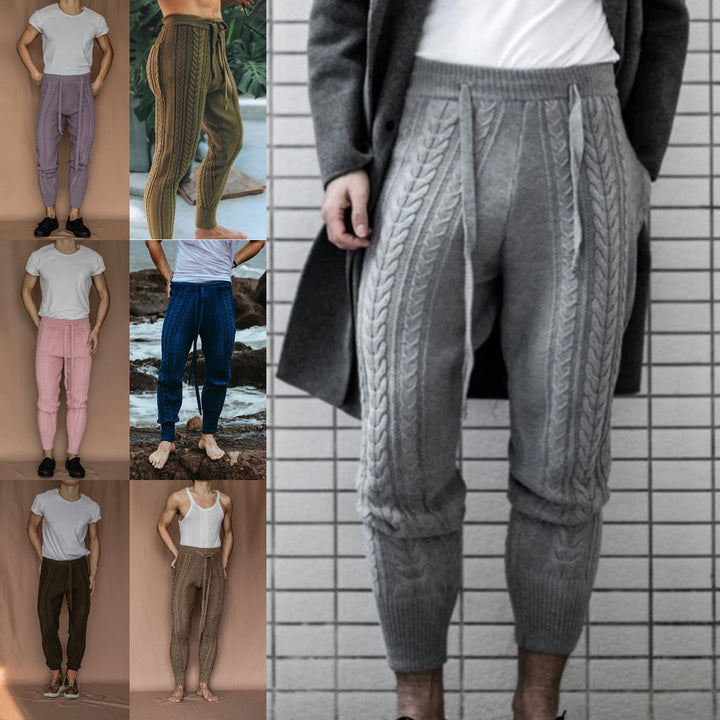 Herrsträ trousers med diskret flätmönster och praktiskt knytbälte Mirla-Eva Jonsson