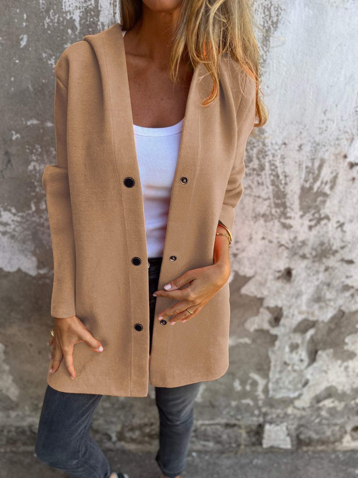 Hooded Cardigan - Damtröja med lös passform och knappar, lång cardigan och huva-Eva Jonsson