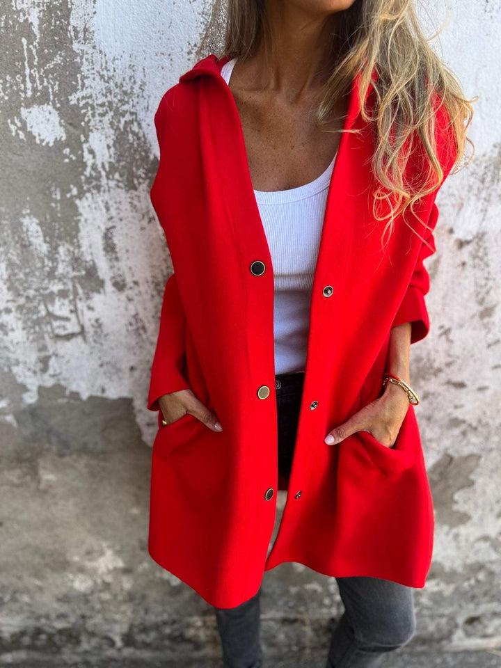 Hooded Cardigan - Damtröja med lös passform och knappar, lång cardigan och huva-Eva Jonsson