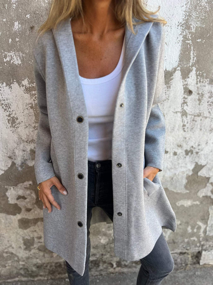 Hooded Cardigan - Damtröja med lös passform och knappar, lång cardigan och huva-Eva Jonsson