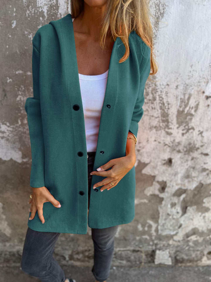 Hooded Cardigan - Damtröja med lös passform och knappar, lång cardigan och huva-Eva Jonsson