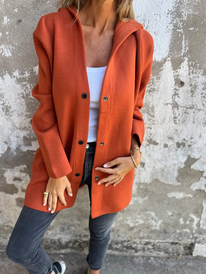 Hooded Cardigan - Damtröja med lös passform och knappar, lång cardigan och huva-Eva Jonsson