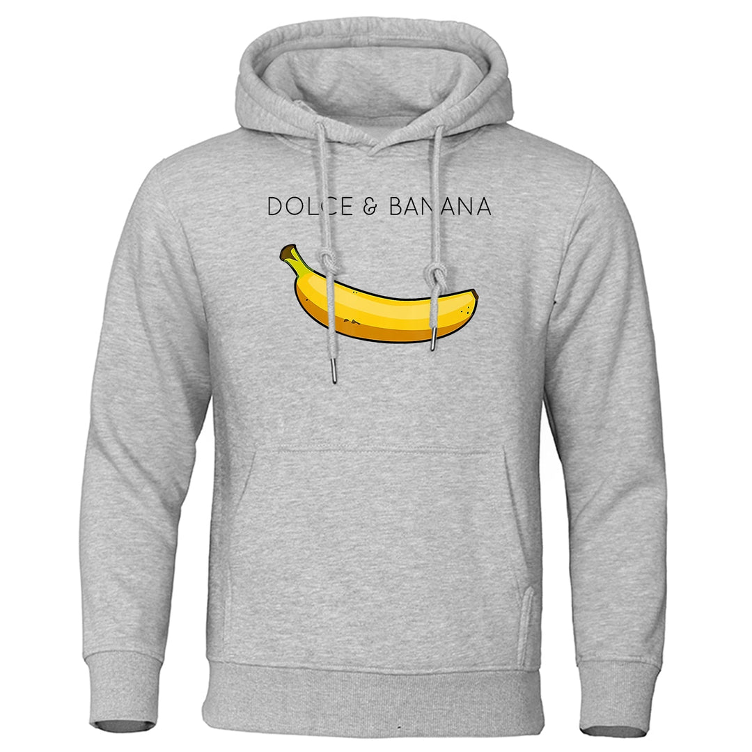 Hoodie | Bananmönster | Dragsko | Pullover Hoodie | Avslappnad Hoodie-Eva Jonsson