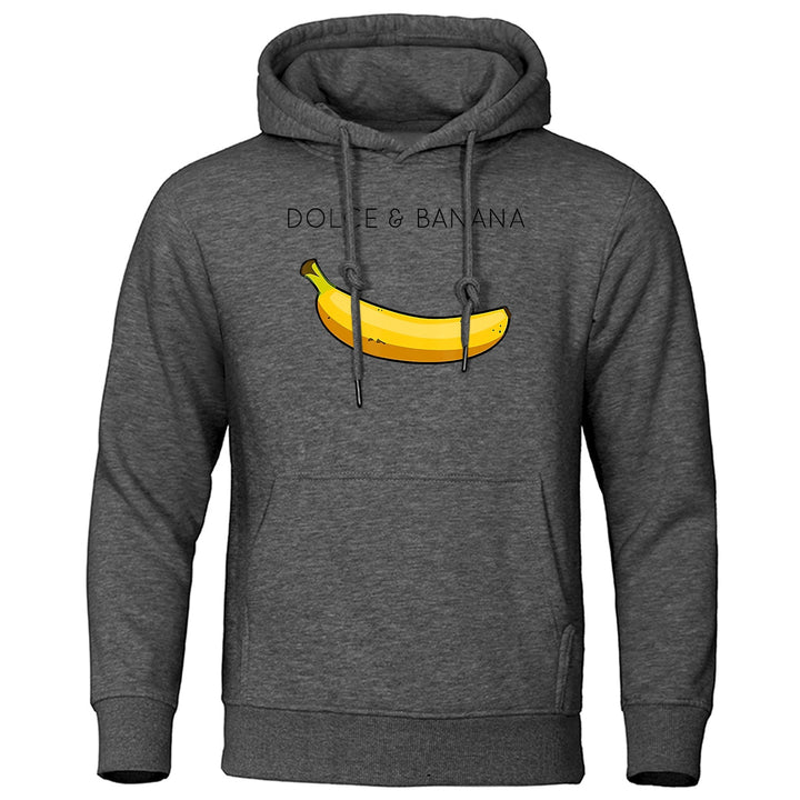 Hoodie | Bananmönster | Dragsko | Pullover Hoodie | Avslappnad Hoodie-Eva Jonsson