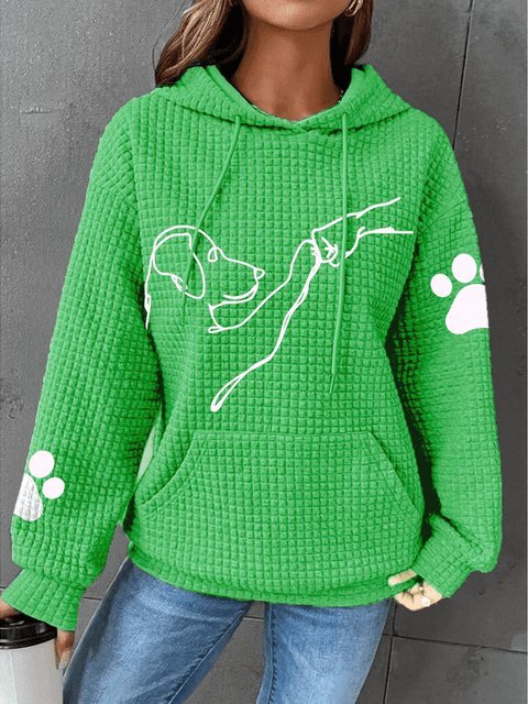 Hoodie för kvinnor - Hundtryck - Känguruficka - Våfflad hoodie - Pullover Hoodie-Eva Jonsson