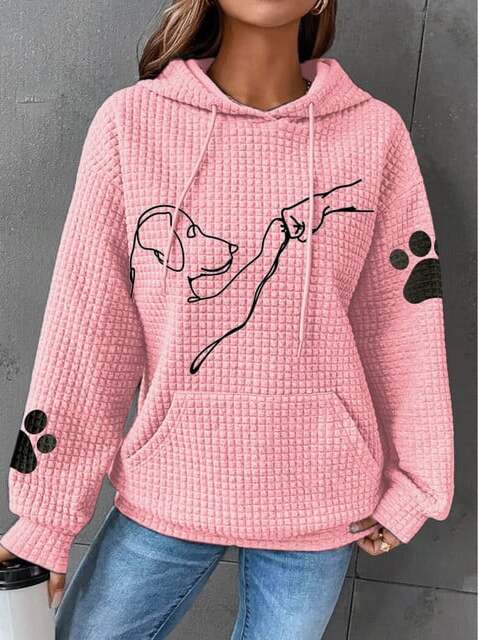 Hoodie för kvinnor - Hundtryck - Känguruficka - Våfflad hoodie - Pullover Hoodie-Eva Jonsson