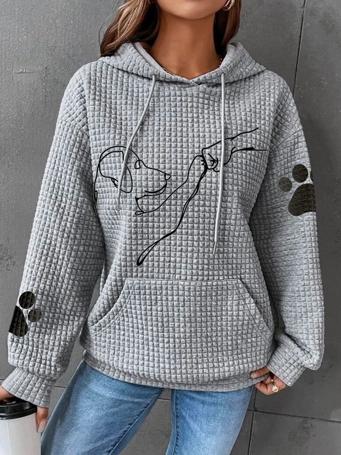 Hoodie för kvinnor - Hundtryck - Känguruficka - Våfflad hoodie - Pullover Hoodie-Eva Jonsson