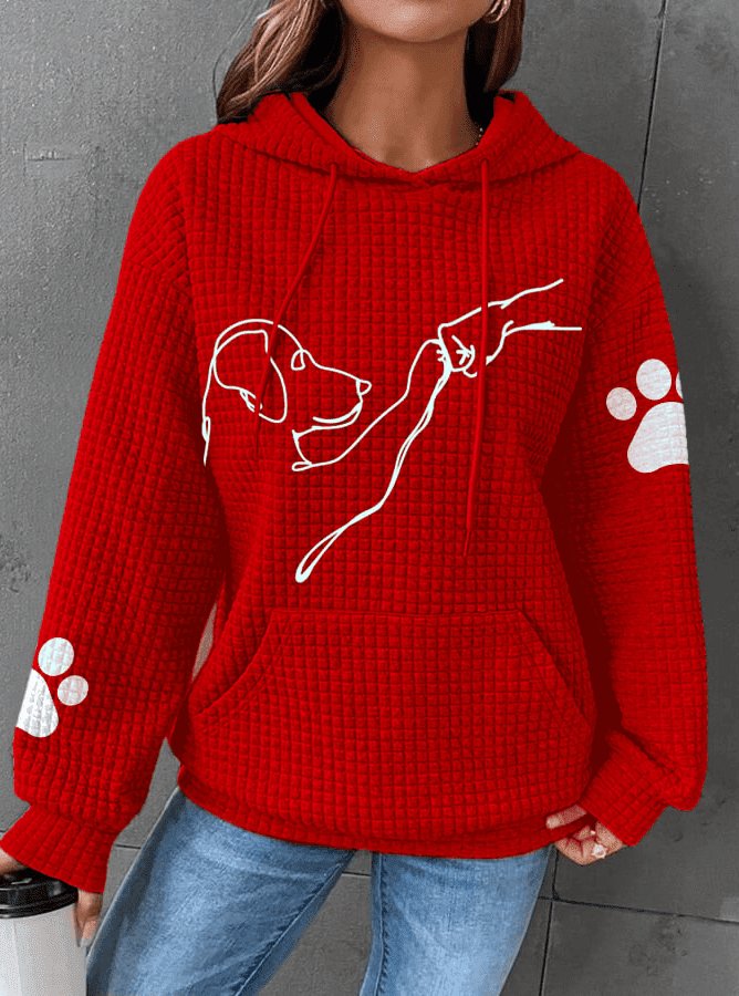Hoodie för kvinnor - Hundtryck - Känguruficka - Våfflad hoodie - Pullover Hoodie-Eva Jonsson