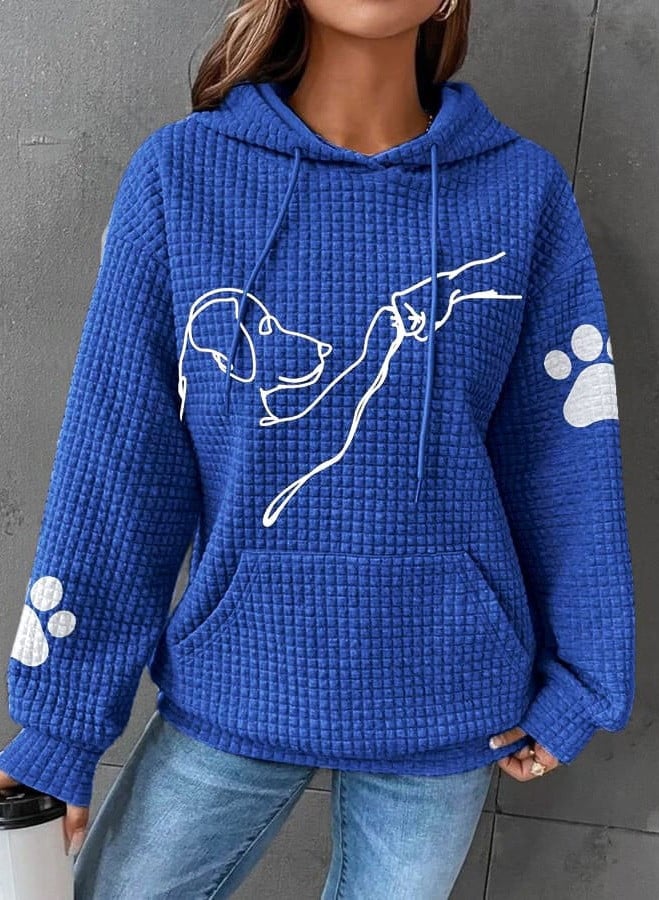 Hoodie för kvinnor - Hundtryck - Känguruficka - Våfflad hoodie - Pullover Hoodie-Eva Jonsson