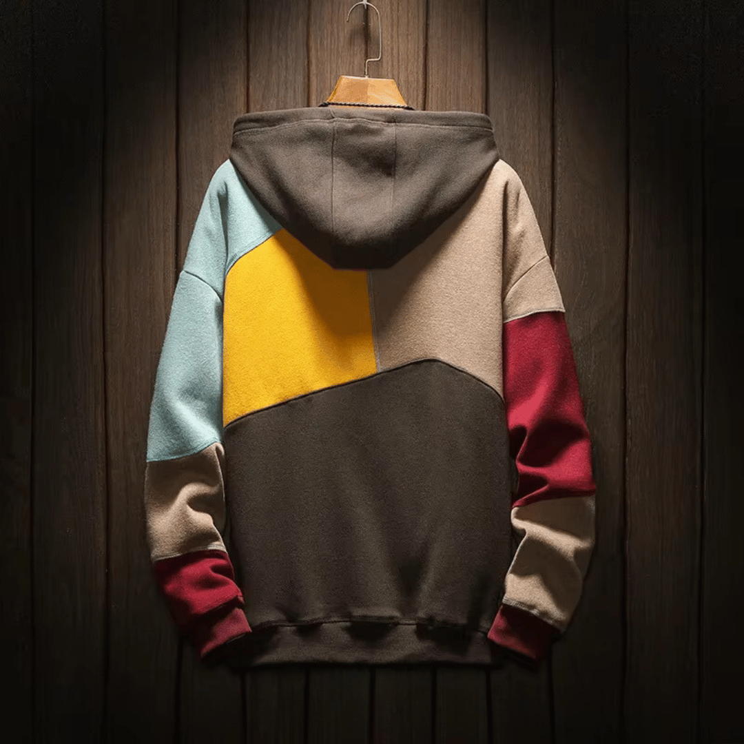 Hoodie för män - Varm överdimensionerad patchwork Huvtröja med pullover-Eva Jonsson
