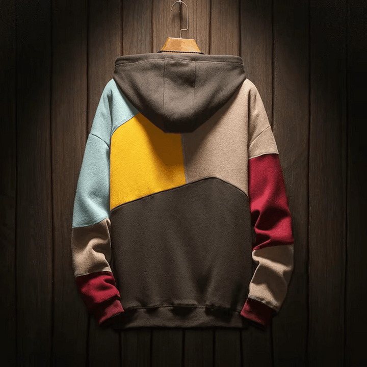 Hoodie för män - Varm överdimensionerad patchwork Huvtröja med pullover-Eva Jonsson