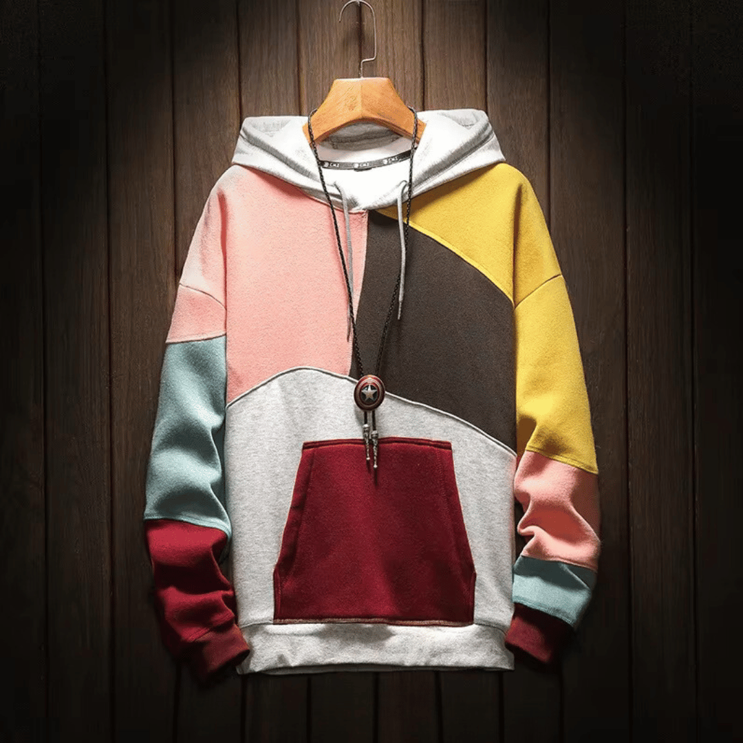 Hoodie för män - Varm överdimensionerad patchwork Huvtröja med pullover-Eva Jonsson