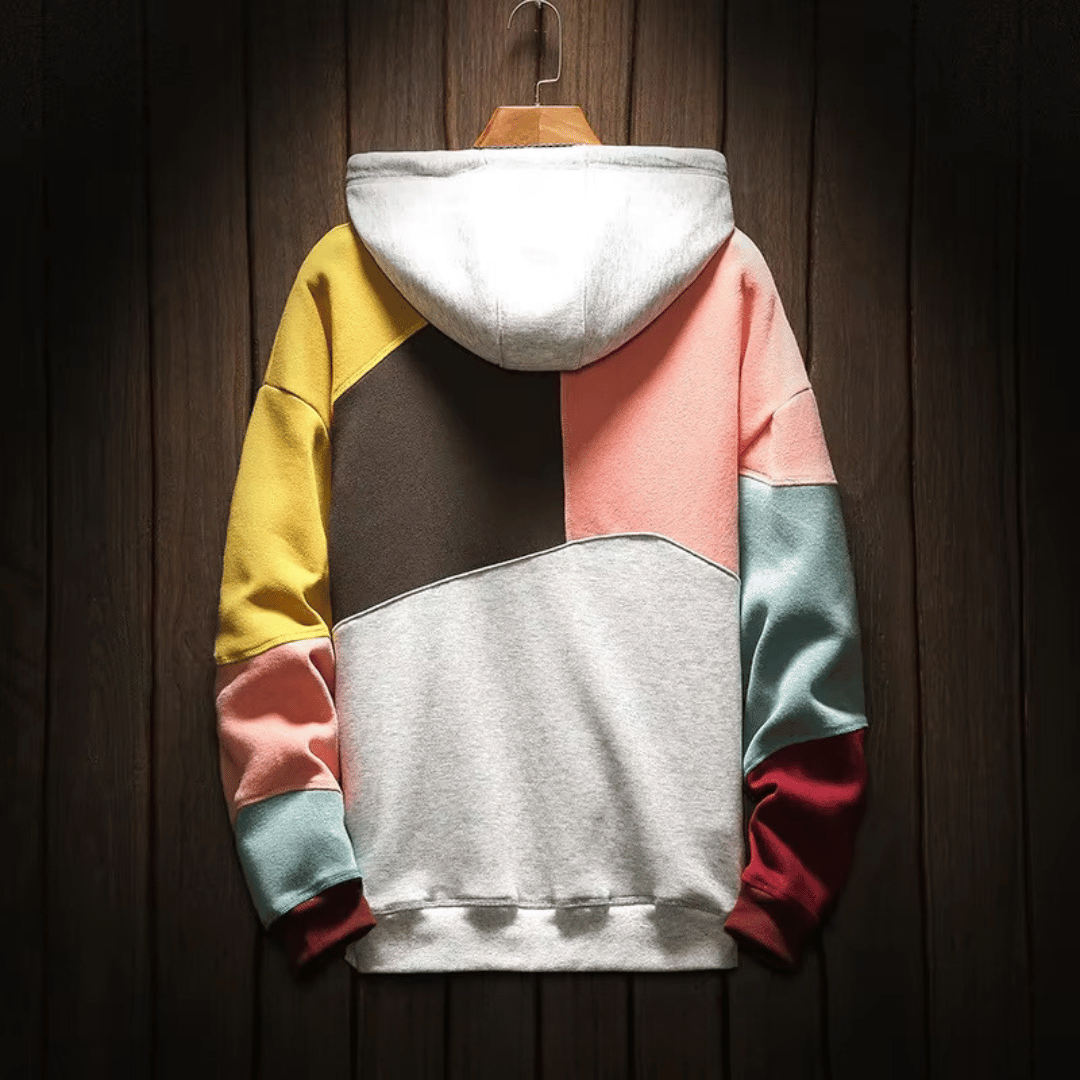 Hoodie för män - Varm överdimensionerad patchwork Huvtröja med pullover-Eva Jonsson