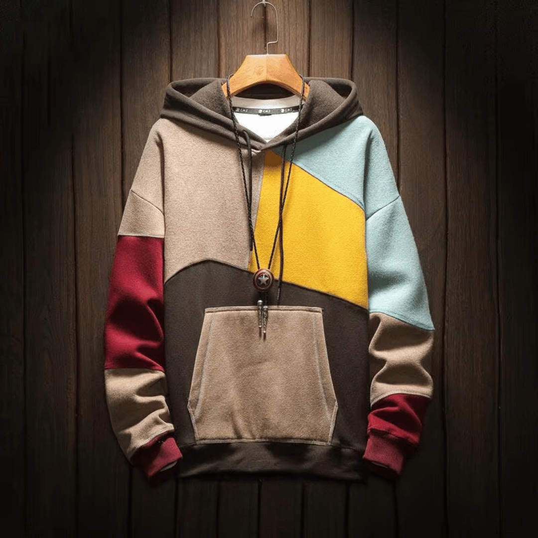 Hoodie för män - Varm överdimensionerad patchwork Huvtröja med pullover-Eva Jonsson