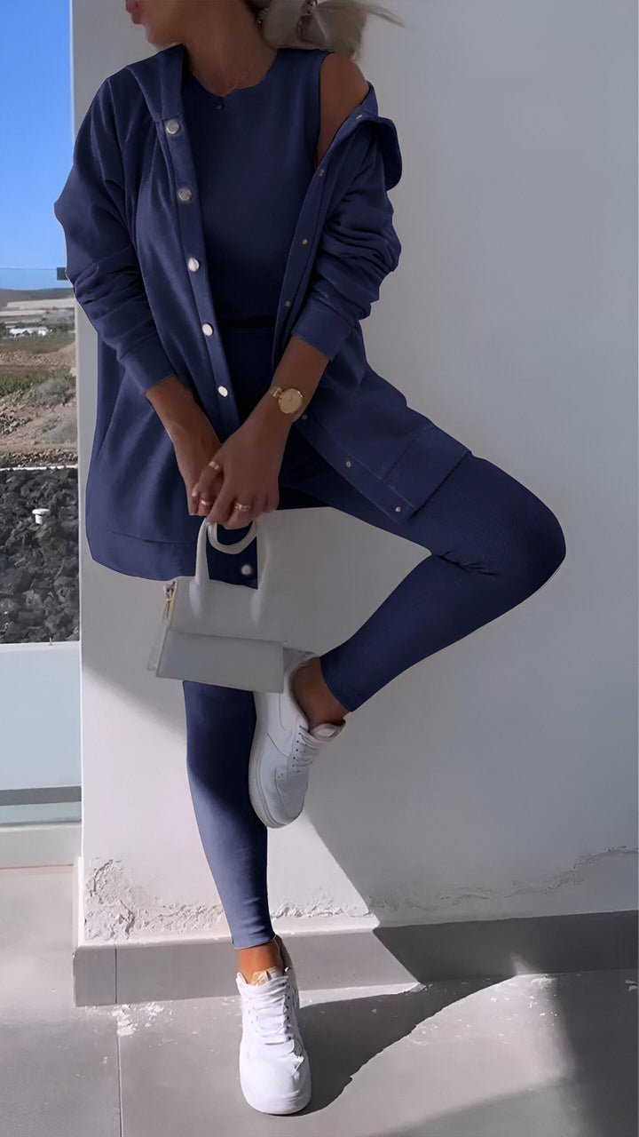 Hoodie och Leggings Set | Button-Up | Oversized Hoodie | Co-Ord Set | Damkläder-Eva Jonsson