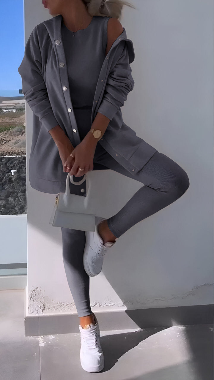 Hoodie och Leggings Set | Button-Up | Oversized Hoodie | Co-Ord Set | Damkläder-Eva Jonsson