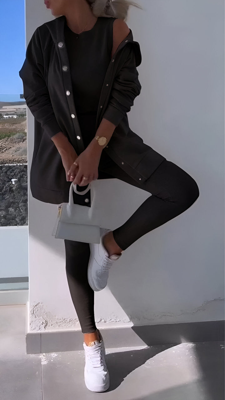 Hoodie och Leggings Set | Button-Up | Oversized Hoodie | Co-Ord Set | Damkläder-Eva Jonsson