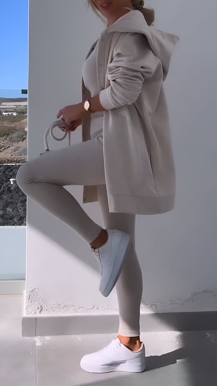 Hoodie och Leggings Set | Button-Up | Oversized Hoodie | Co-Ord Set | Damkläder-Eva Jonsson