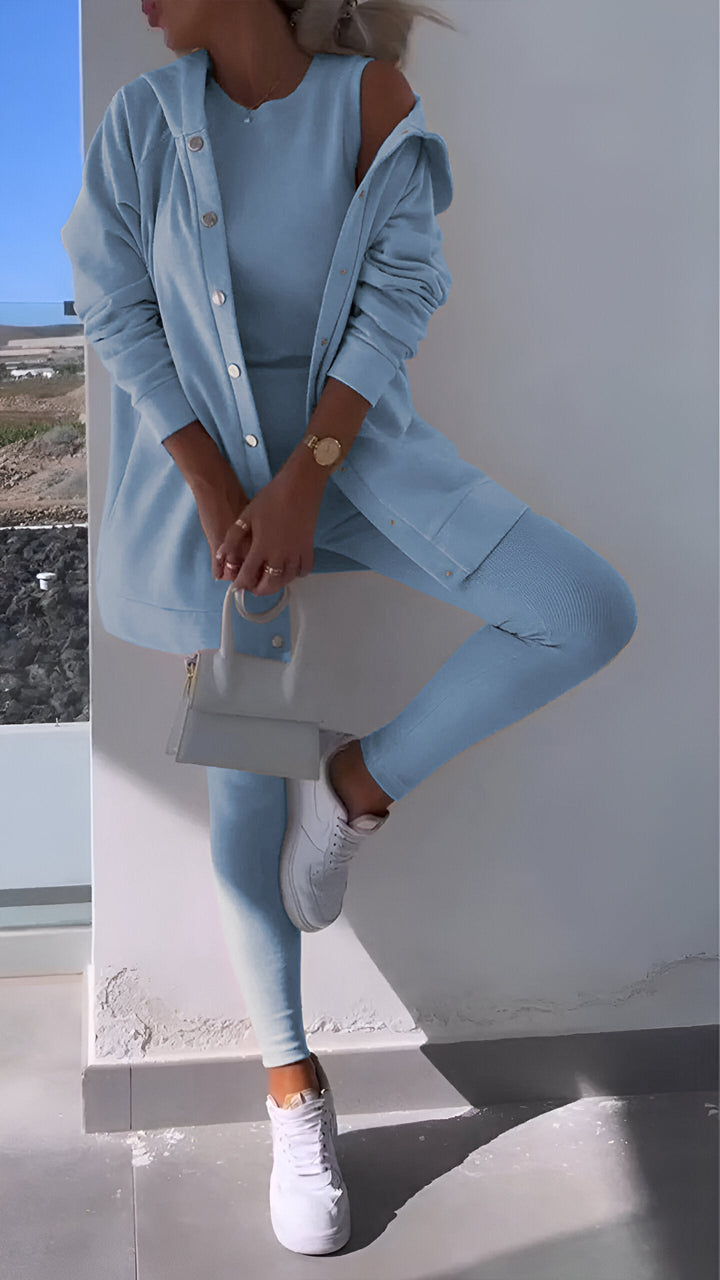 Hoodie och Leggings Set | Button-Up | Oversized Hoodie | Co-Ord Set | Damkläder-Eva Jonsson