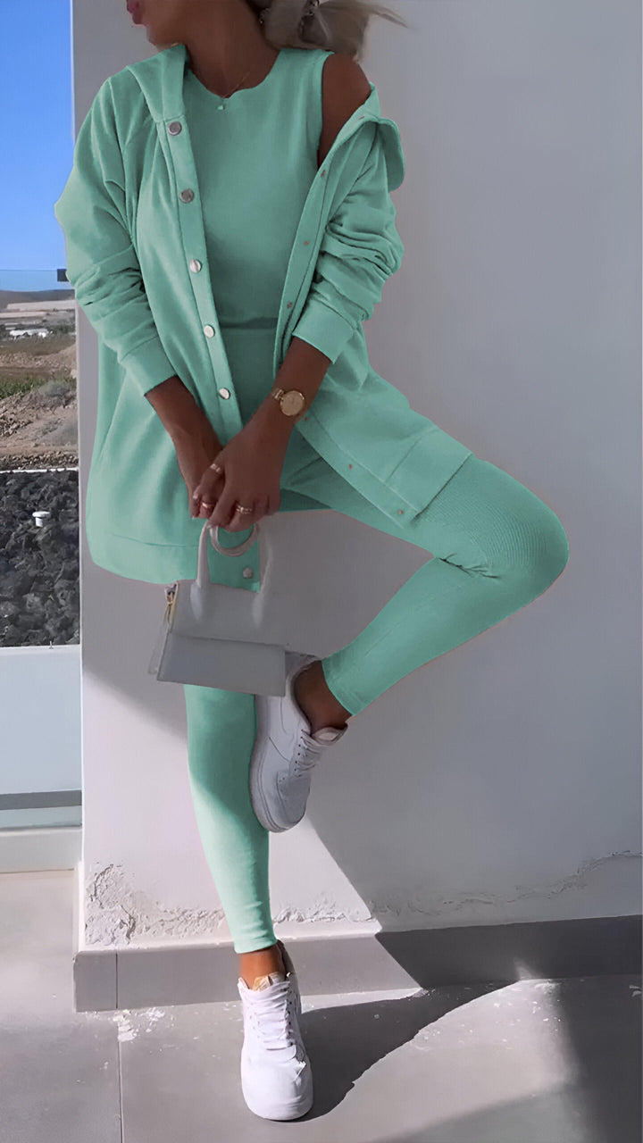 Hoodie och Leggings Set | Button-Up | Oversized Hoodie | Co-Ord Set | Damkläder-Eva Jonsson