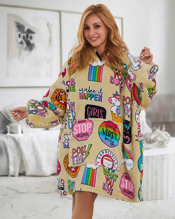 Huvtröja med överdimensionerad klänning - Huvtröja med överdimensionerad klänning - Comfy Cartoon Print Loungewear Hoodie för Kvinnor-Eva Jonsson