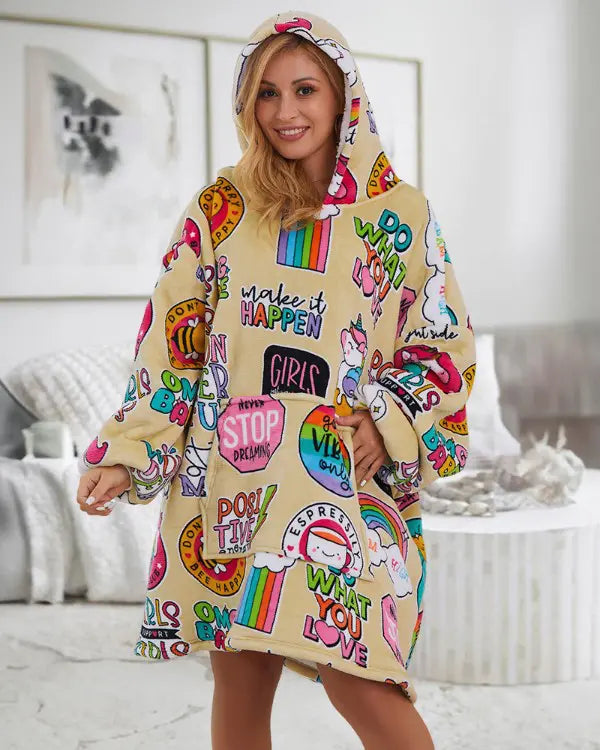 Huvtröja med överdimensionerad klänning - Huvtröja med överdimensionerad klänning - Comfy Cartoon Print Loungewear Hoodie för Kvinnor-Eva Jonsson
