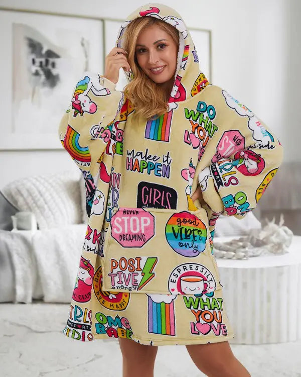 Huvtröja med överdimensionerad klänning - Huvtröja med överdimensionerad klänning - Comfy Cartoon Print Loungewear Hoodie för Kvinnor-Eva Jonsson