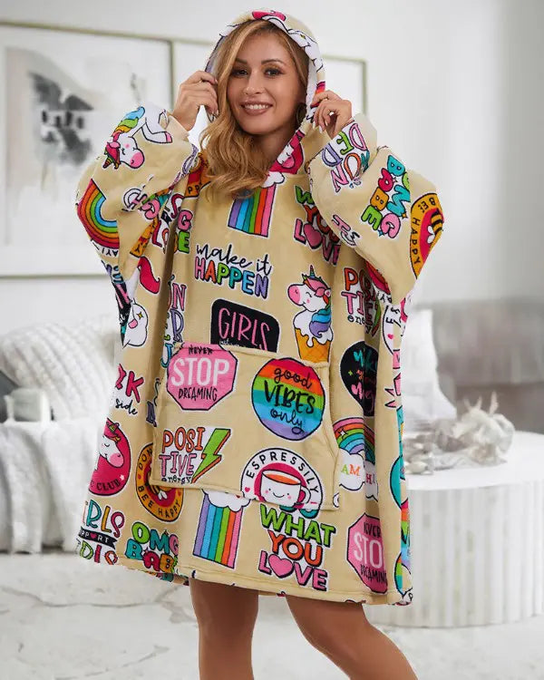 Huvtröja med överdimensionerad klänning - Huvtröja med överdimensionerad klänning - Comfy Cartoon Print Loungewear Hoodie för Kvinnor-Eva Jonsson