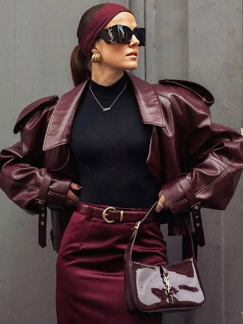 Jacka i konstläder | Cropped | Bälte | Faux Leather Jacka | Damjackor-Eva Jonsson