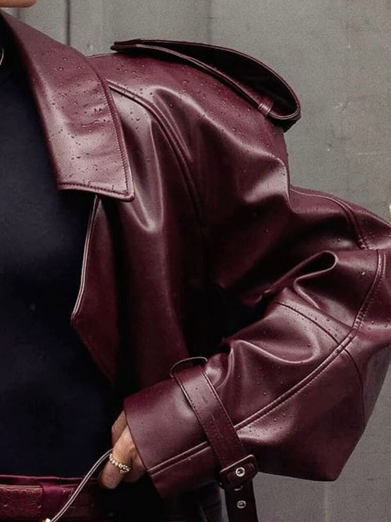 Jacka i konstläder | Cropped | Bälte | Faux Leather Jacka | Damjackor-Eva Jonsson