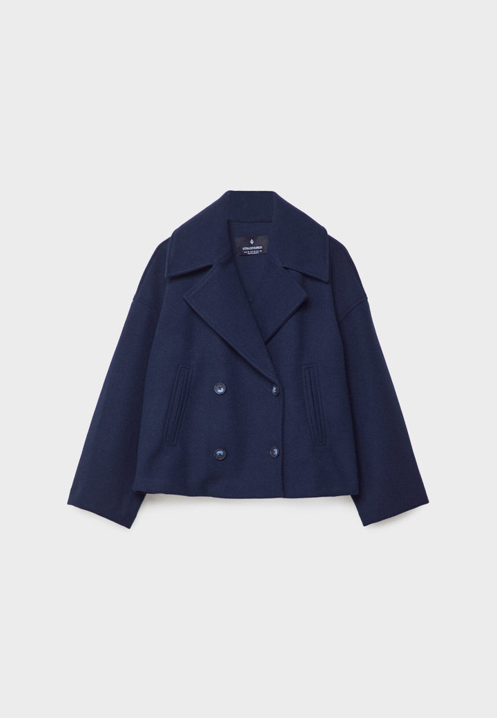 Jacka i ullblandning - Oversized - Dubbelknäppt - Kort ulljacka - Ullkappa för dam-Eva Jonsson
