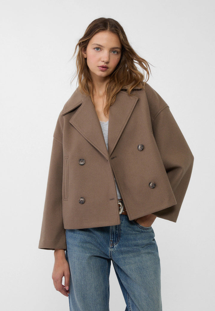 Jacka i ullblandning - Oversized - Dubbelknäppt - Kort ulljacka - Ullkappa för dam-Eva Jonsson