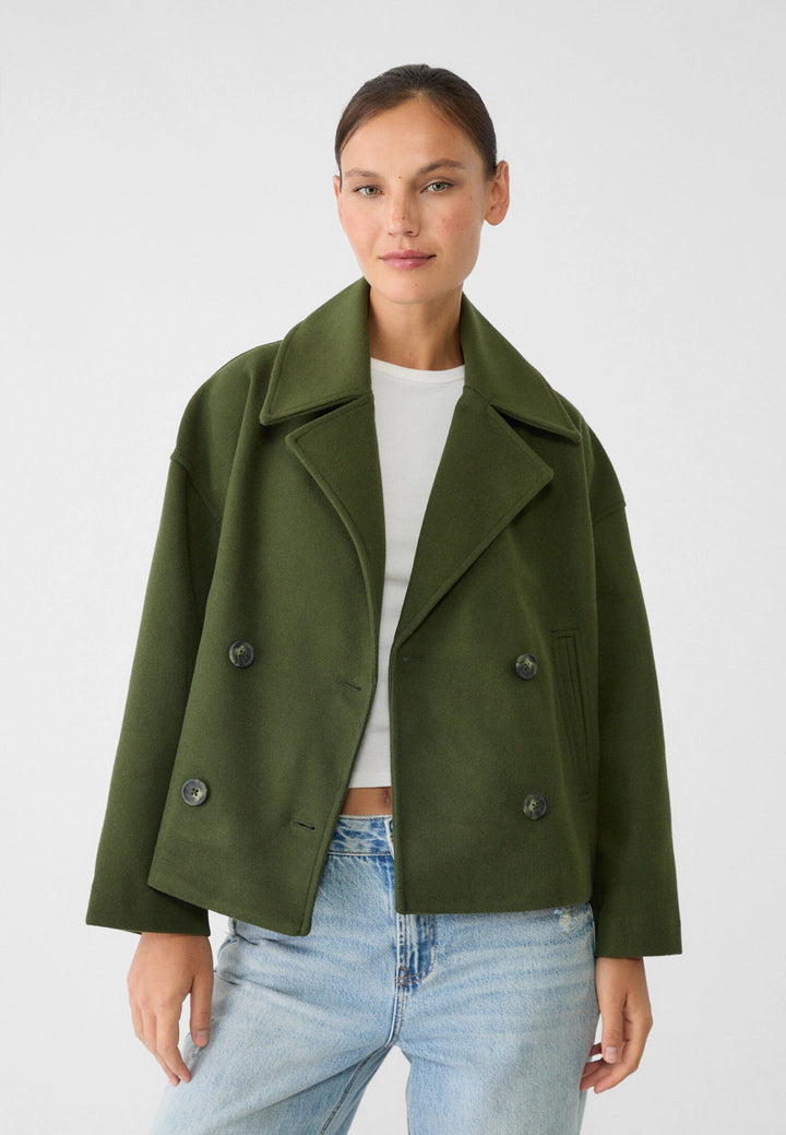Jacka i ullblandning - Oversized - Dubbelknäppt - Kort ulljacka - Ullkappa för dam-Eva Jonsson