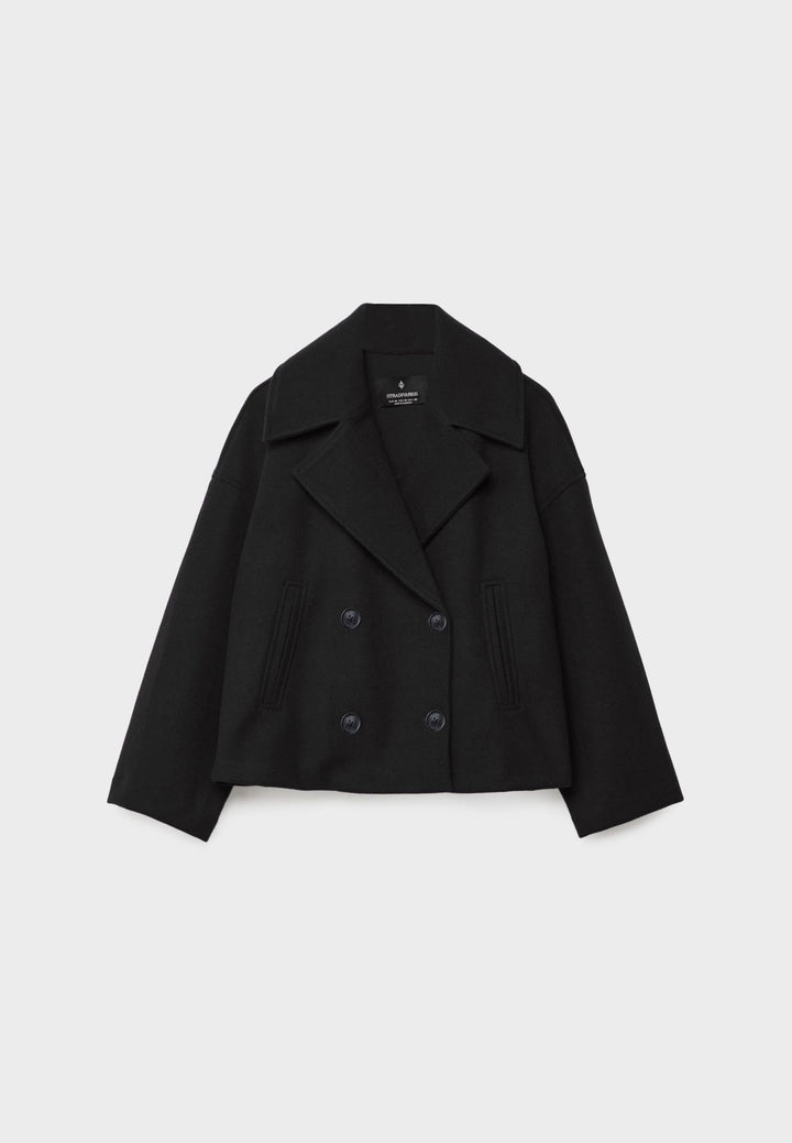 Jacka i ullblandning - Oversized - Dubbelknäppt - Kort ulljacka - Ullkappa för dam-Eva Jonsson