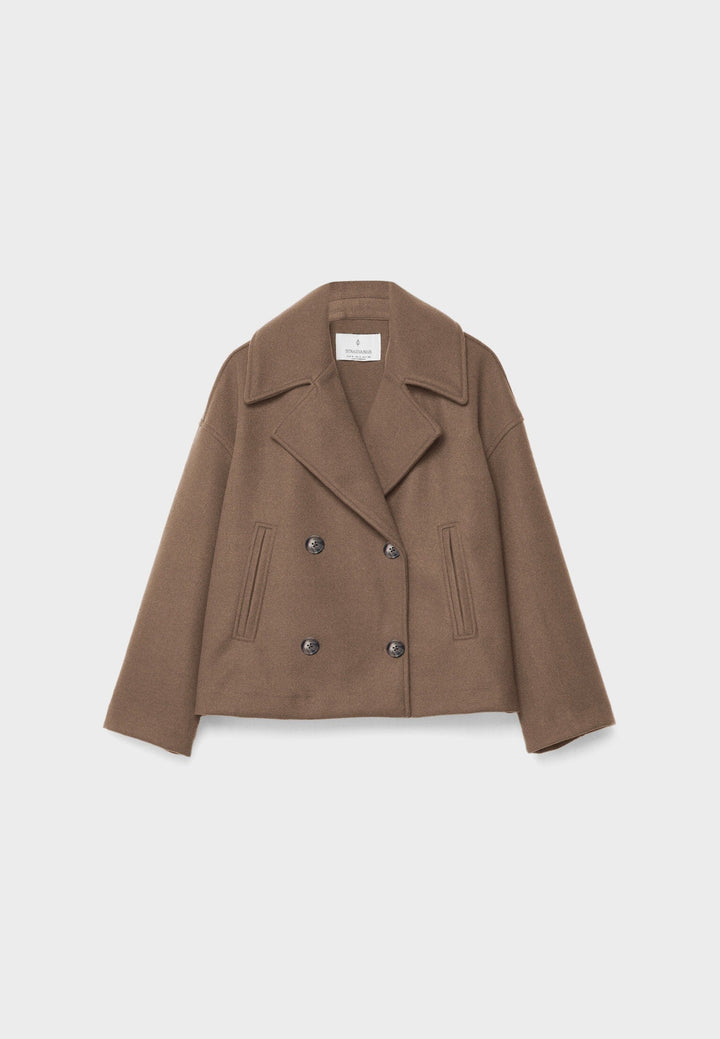 Jacka i ullblandning - Oversized - Dubbelknäppt - Kort ulljacka - Ullkappa för dam-Eva Jonsson