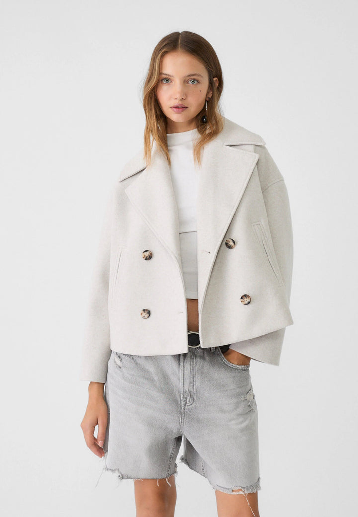 Jacka i ullblandning - Oversized - Dubbelknäppt - Kort ulljacka - Ullkappa för dam-Eva Jonsson